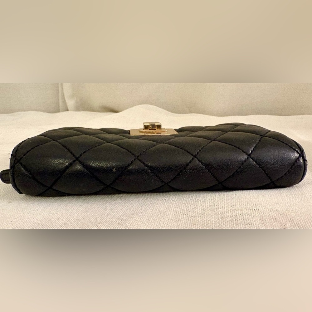 Michael Kors Quilted Leather Wallet Black Gold Turn Lock Luxe Designer - Picture 4 of 13